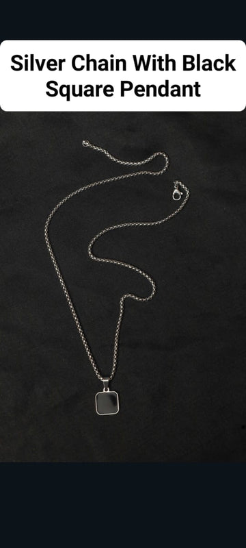 Silver Chain With Black Square Pendant