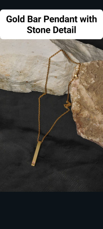 Gold Bar Pendant with Stone Detail