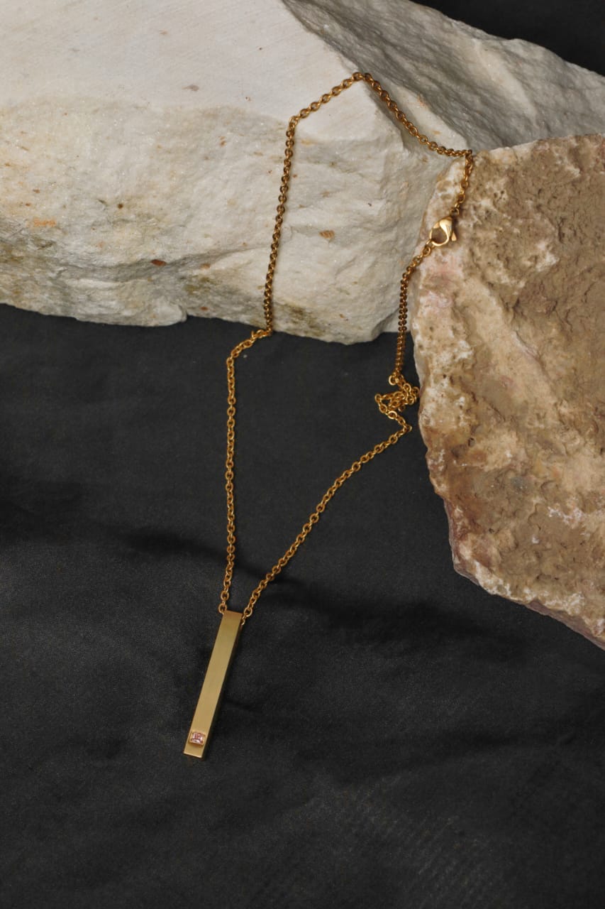 Gold Bar Pendant with Stone Detail
