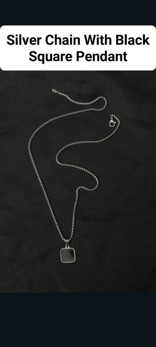 Silver Chain With Black Square Pendant