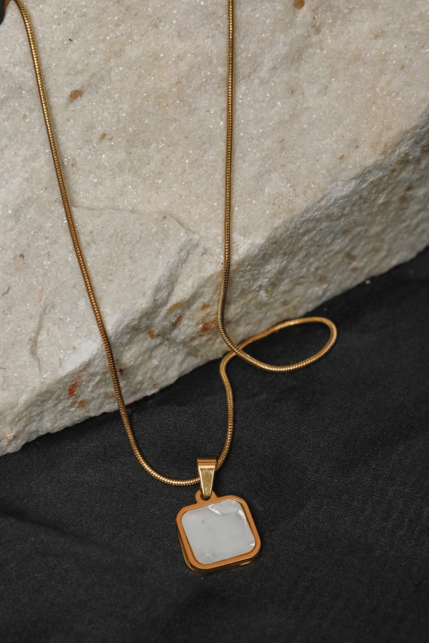 Gold Chain White Square Pendant