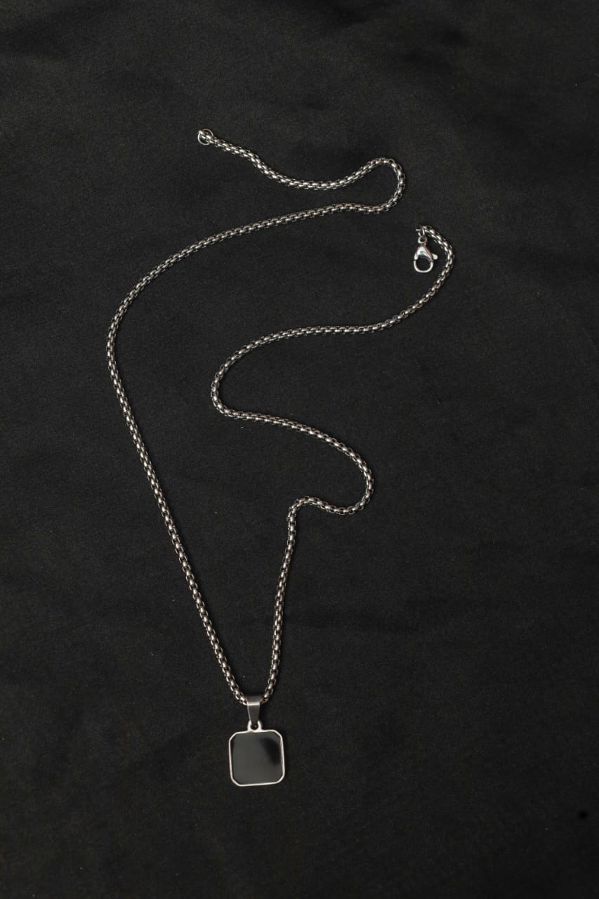 Silver Chain With Black Square Pendant