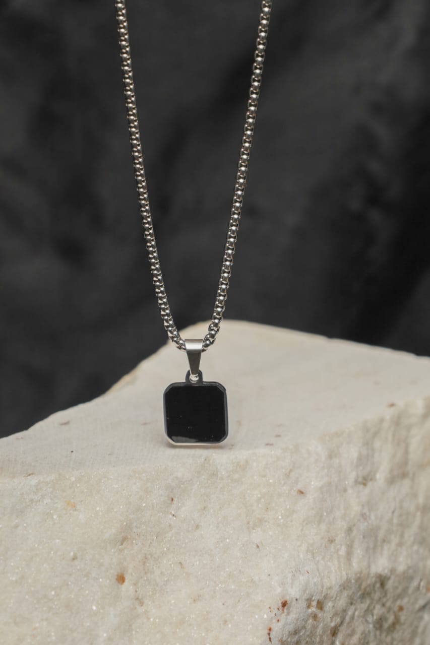 Silver Chain With Black Square Pendant